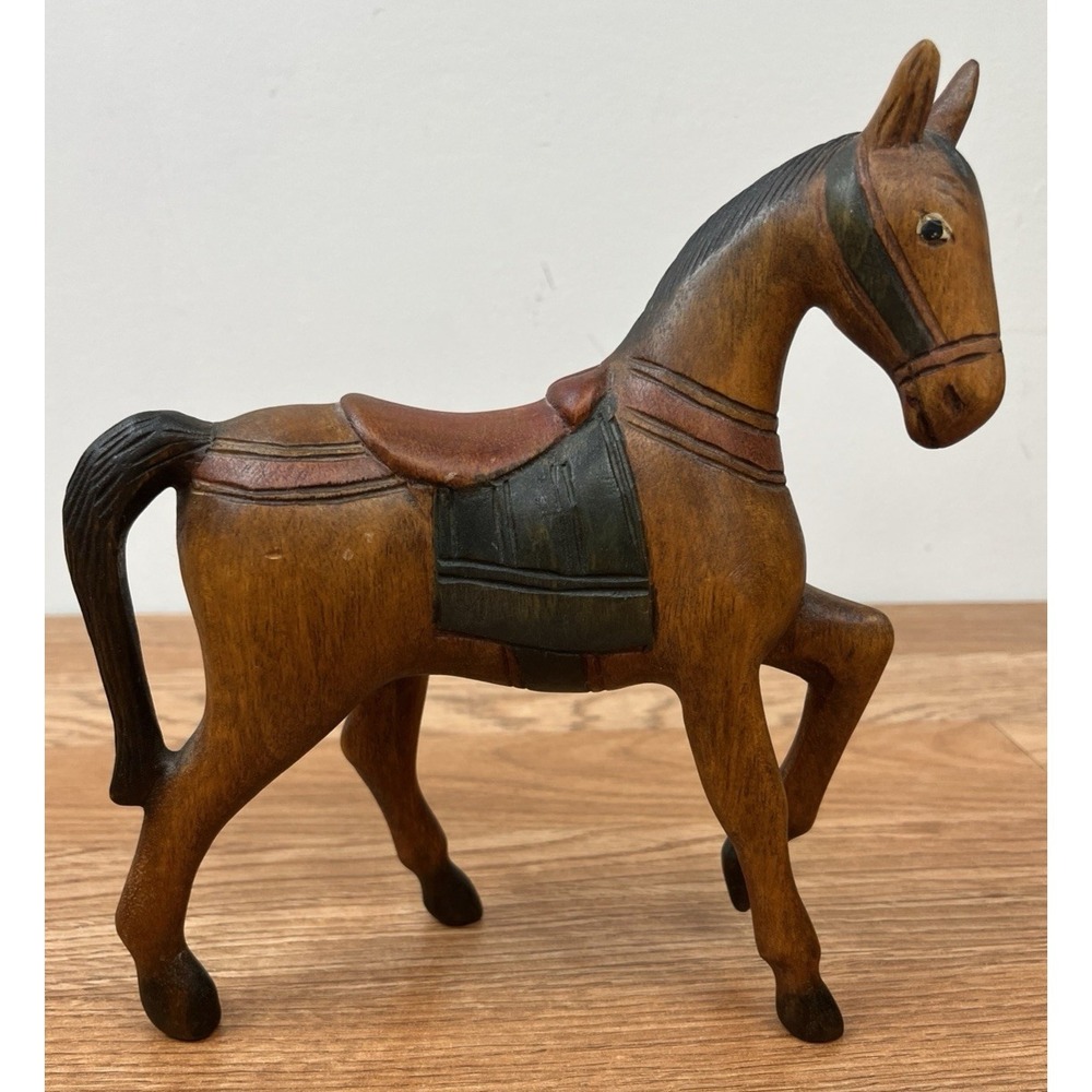 Vintage Hand Carved Hand Painted Horse Folk Art Figure Statue Equestrian 8.5"